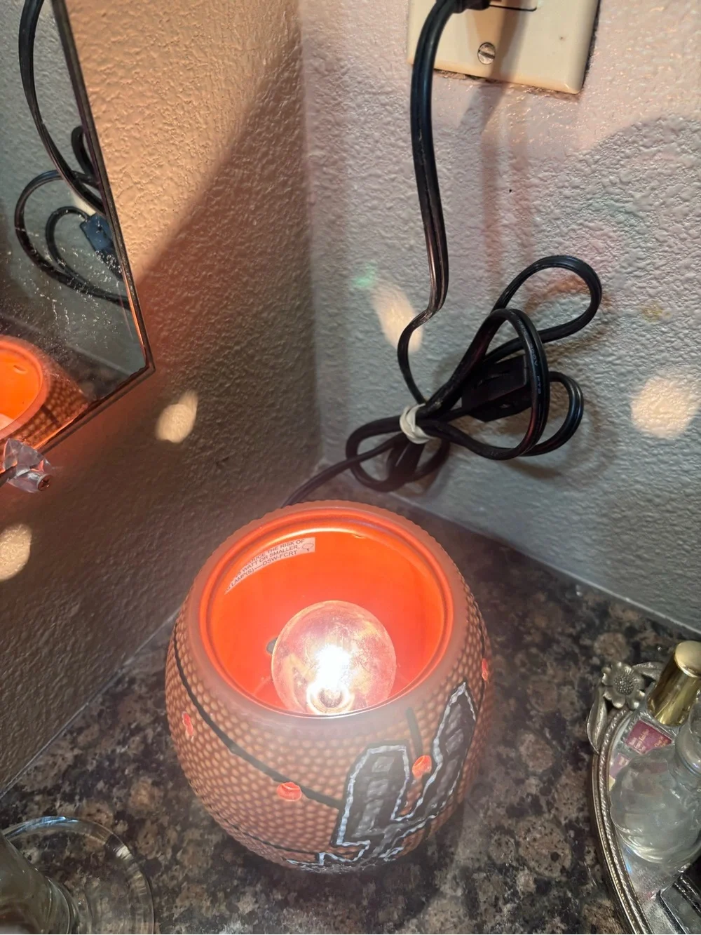 Basketball lamp with hand painted Spurs logo
